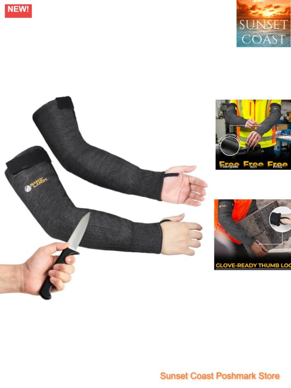 Cut-Resistant Arm Sleeves, ANSI A9 Protection, Thumb Loop, Adjustable Strap
